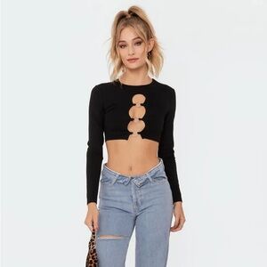 Edikted Black Long Sleeve Crop Top Medium Silver Rings